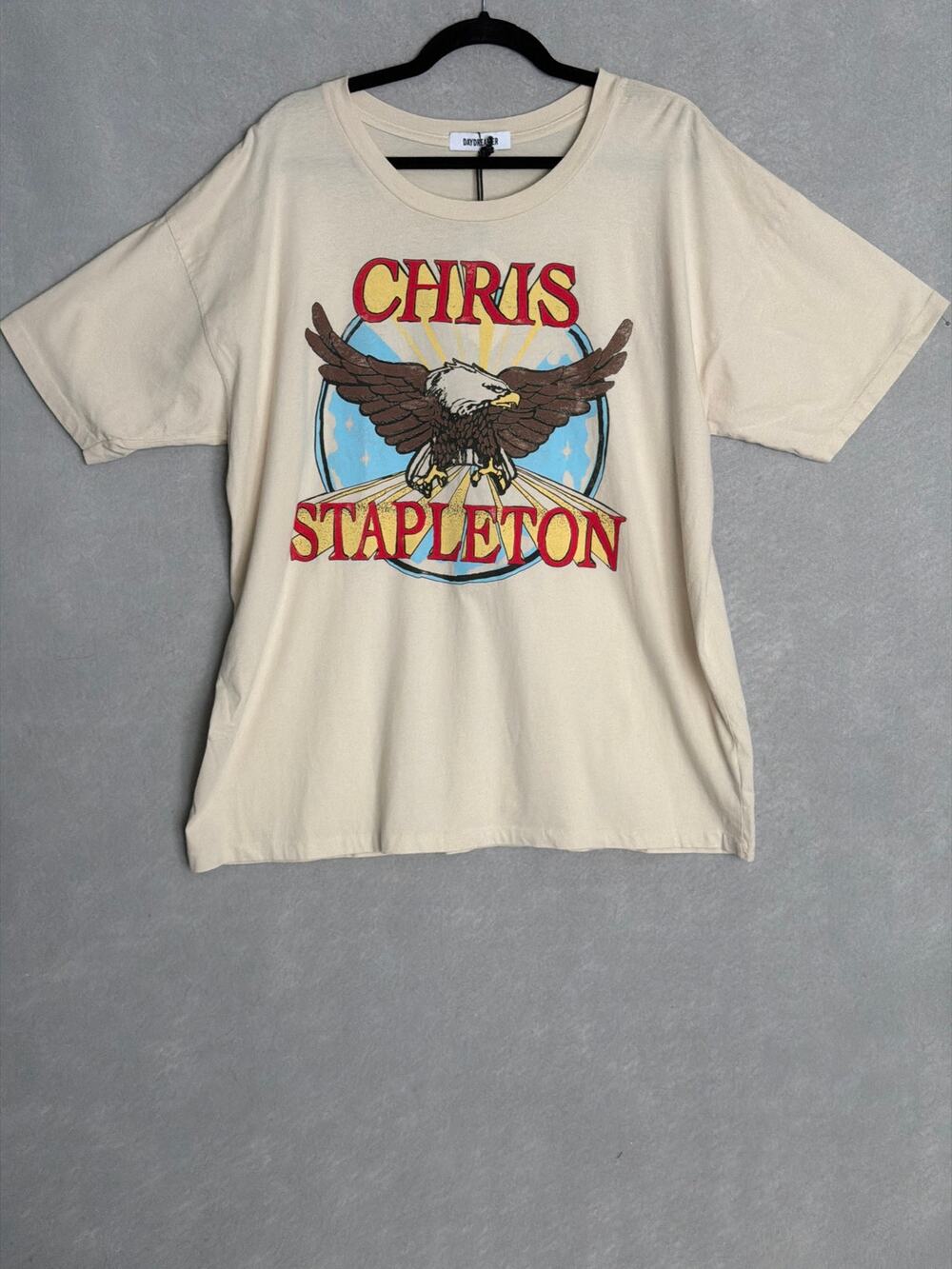 Daydreamer Chris Stapleton Eagle T-Shirt Oversized Dirty White Women's Large NEW